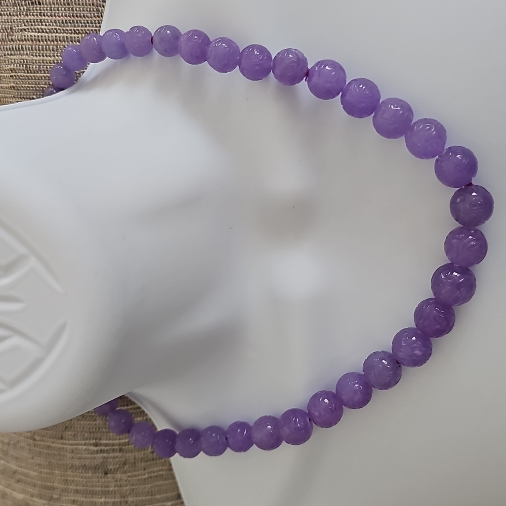 🪻HP🪻Lavender Jade Hand-Knotted Necklace 925 Chain - Picture 6 of 14